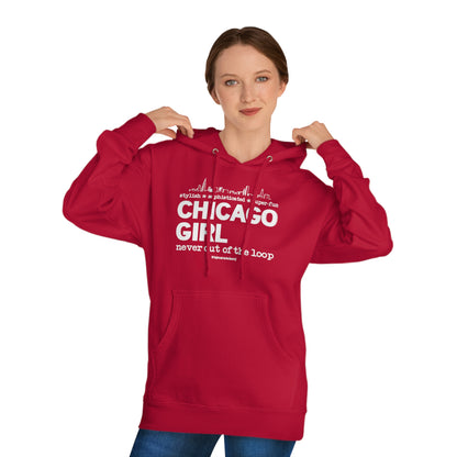 Chicago Girl Womens Hoodie (Melancholic Macaw) || www.GreatToBeHere.com || Funny T-Shirt, Copyright 2024 Festa Parties Incorporated