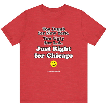 Funny Chicago T-Shirt - Copyright 2024 - It's Great To Be Here (R) Graphic Tee Shirts - Festa Parties Incorporated, www.GreatToBeHere.com, Vero Beach, Florida USA, All Rights Reserved