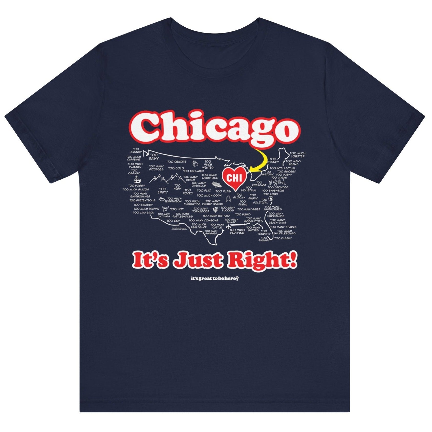 Chicago Unisex T-Shirt (Latin Charm) || www.GreatToBeHere.com || Funny T-Shirt, Copyright 2024 Festa Parties Incorporated