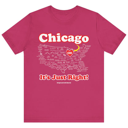 Chicago Unisex T-Shirt (Spicy Purple) || www.GreatToBeHere.com || Funny T-Shirt, Copyright 2024 Festa Parties Incorporated