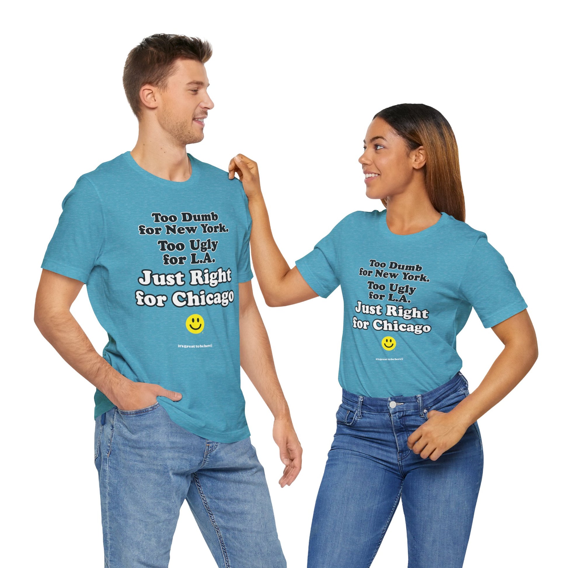 Funny Chicago T-Shirt - Copyright 2024 - It's Great To Be Here (R) Graphic Tee Shirts - Festa Parties Incorporated, www.GreatToBeHere.com, Vero Beach, Florida USA, All Rights Reserved