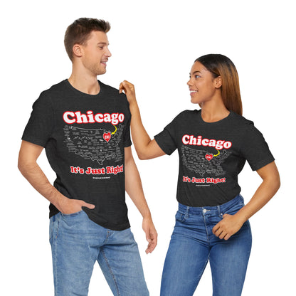 Chicago Unisex Tee Shirt (Carbon Fiber) || www.GreatToBeHere.com || Funny T-Shirt, Copyright 2024 Festa Parties Incorporated