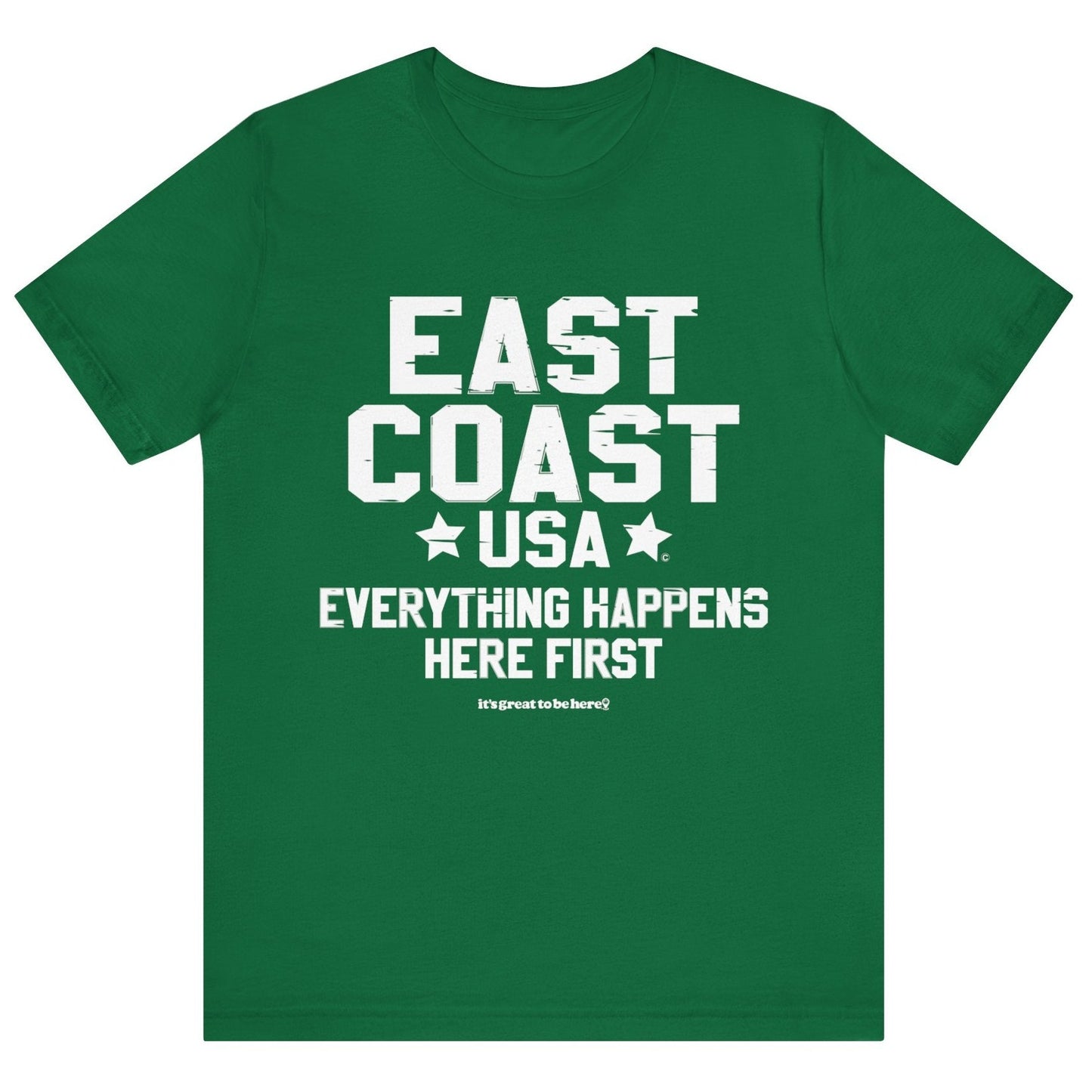 East Coast Unisex T-Shirt (Fun Green) || www.GreatToBeHere.com || Funny T-Shirt, Copyright 2024 Festa Parties Incorporated