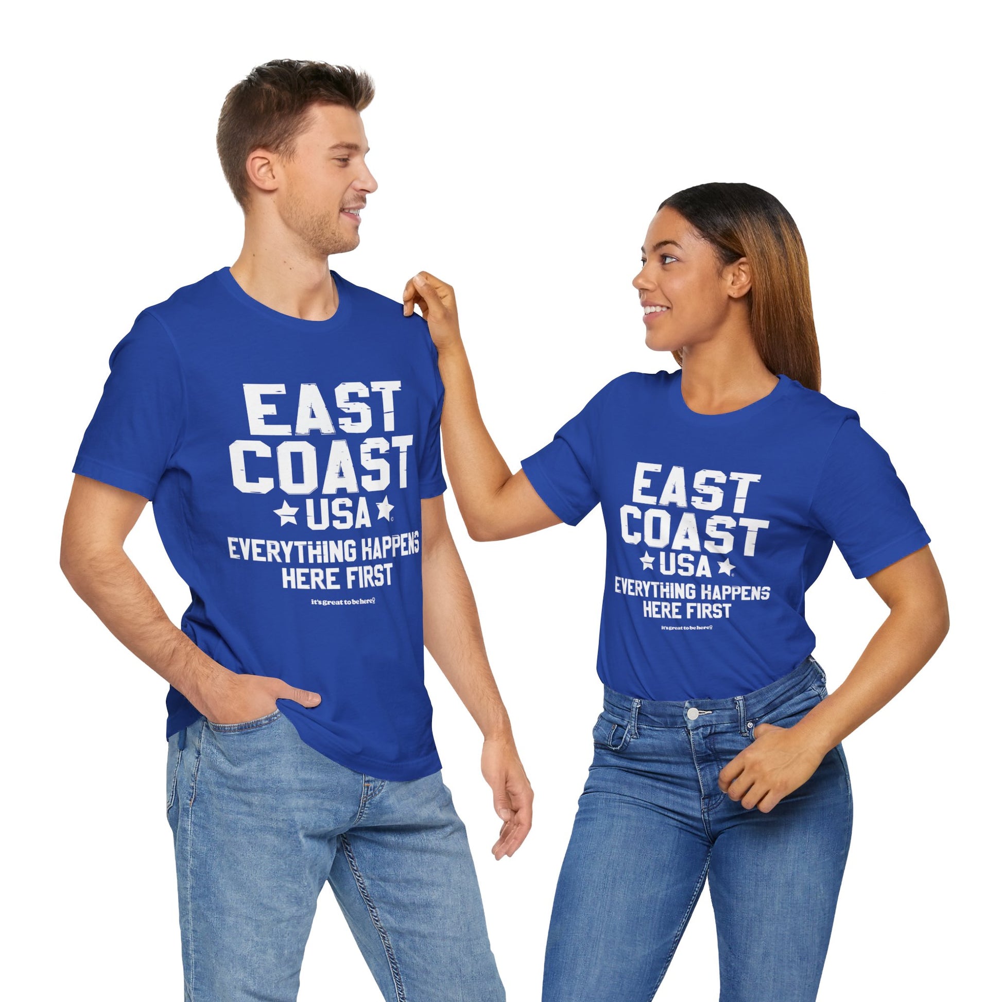 East Coast Unisex Tee Shirt (Cascade Twilight) || www.GreatToBeHere.com || Funny T-Shirt, Copyright 2024 Festa Parties Incorporated
