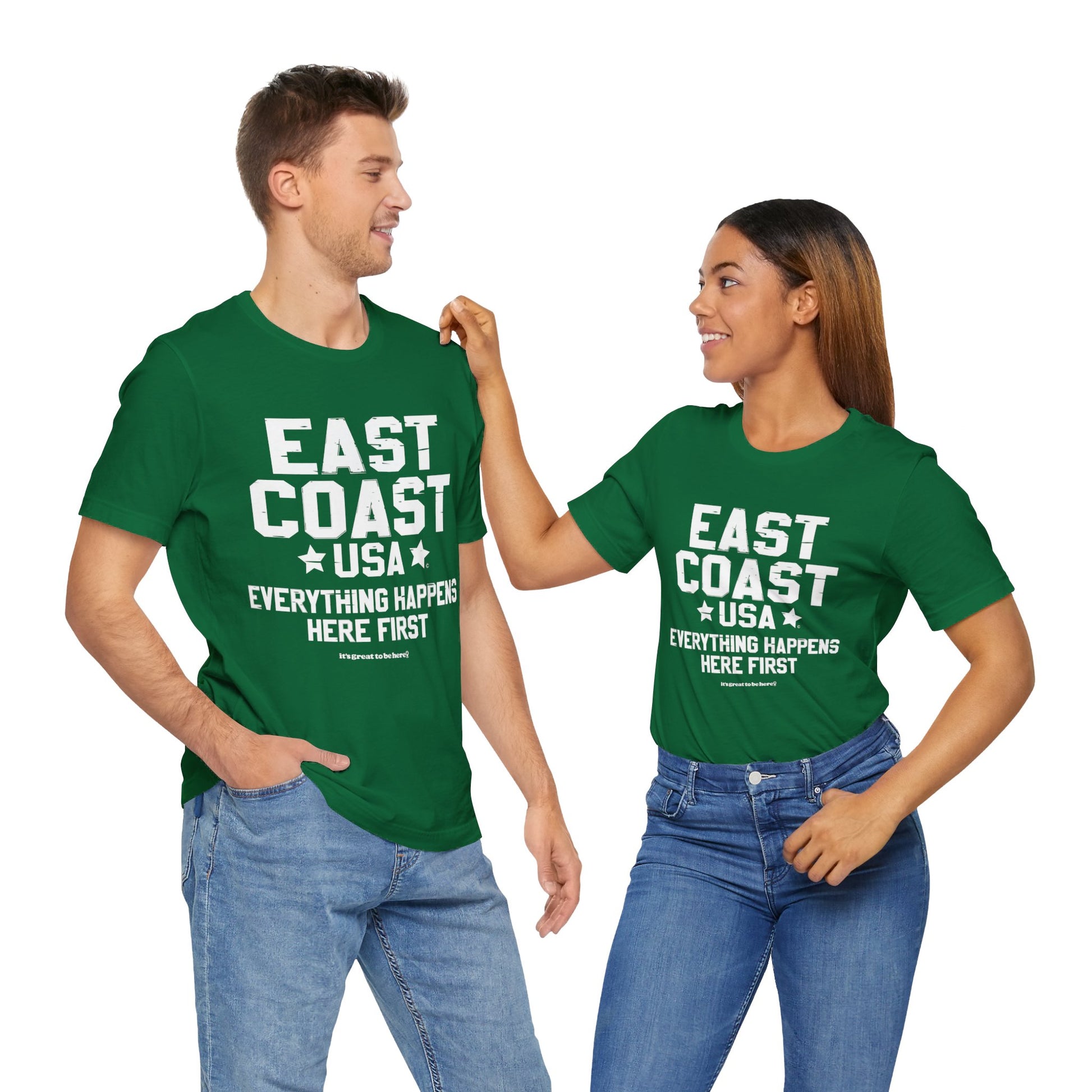 East Coast Unisex Tee Shirt (Fun Green) || www.GreatToBeHere.com || Funny T-Shirt, Copyright 2024 Festa Parties Incorporated