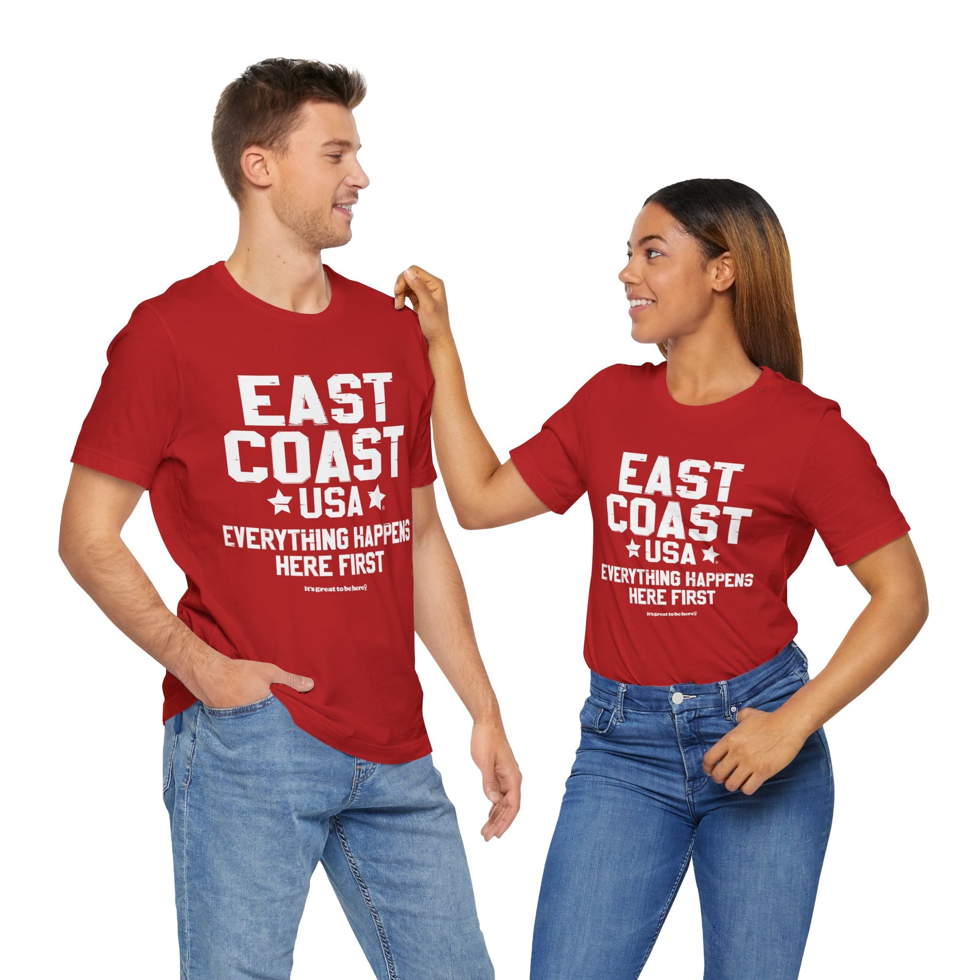 East Coast Unisex Tee Shirt (Red Square) || www.GreatToBeHere.com || Funny T-Shirt, Copyright 2024 Festa Parties Incorporated