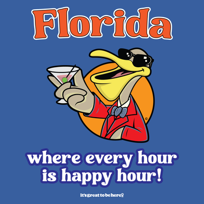 Funny Florida T-Shirt - Copyright 2024 - It's Great To Be Here (R) Graphic Tee Shirts - Festa Parties Incorporated, www.GreatToBeHere.com, Vero Beach, Florida USA, All Rights Reserved