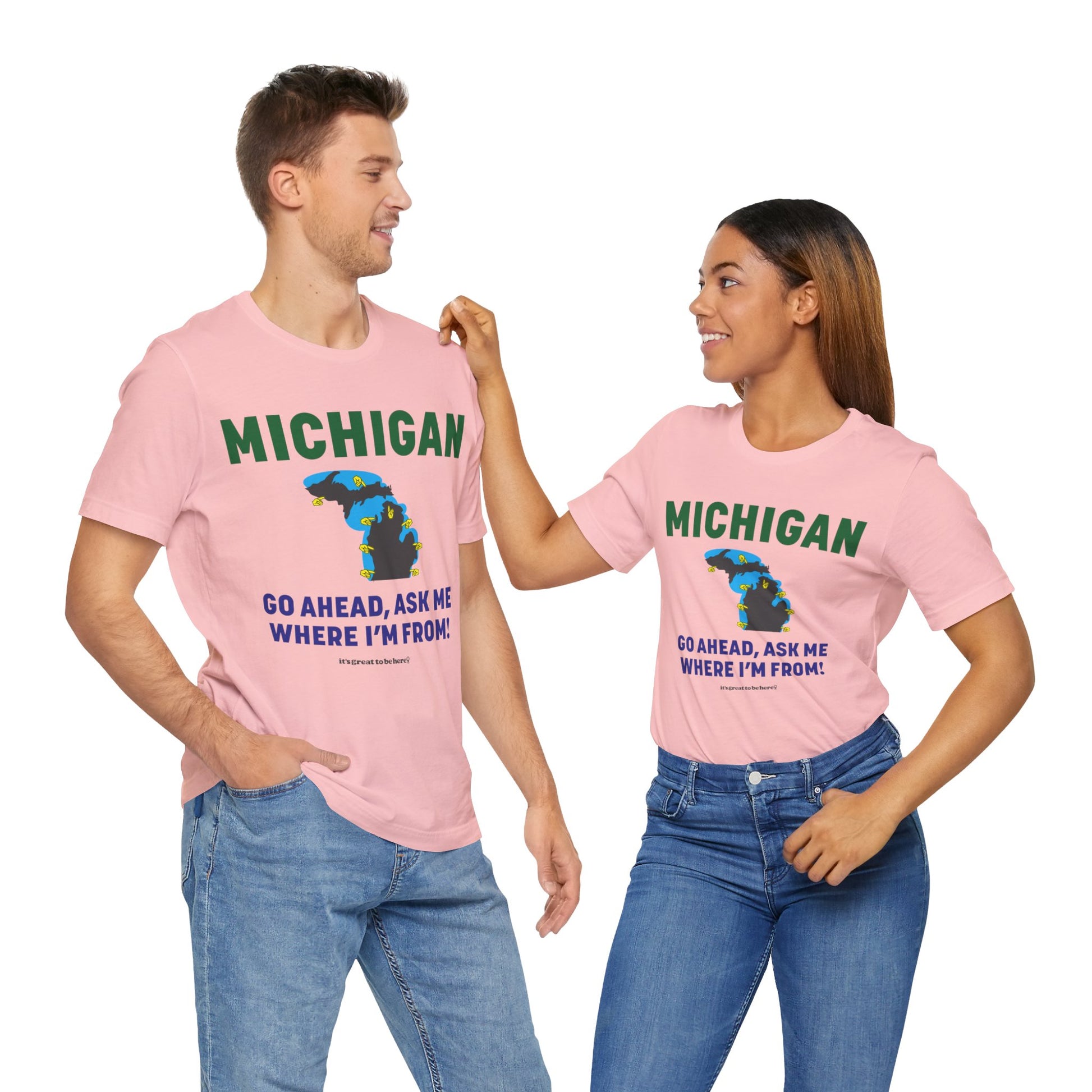 Michigan Unisex Tee Shirt (Candy Cane) || www.GreatToBeHere.com || Funny T-Shirt, Copyright 2024 Festa Parties Incorporated