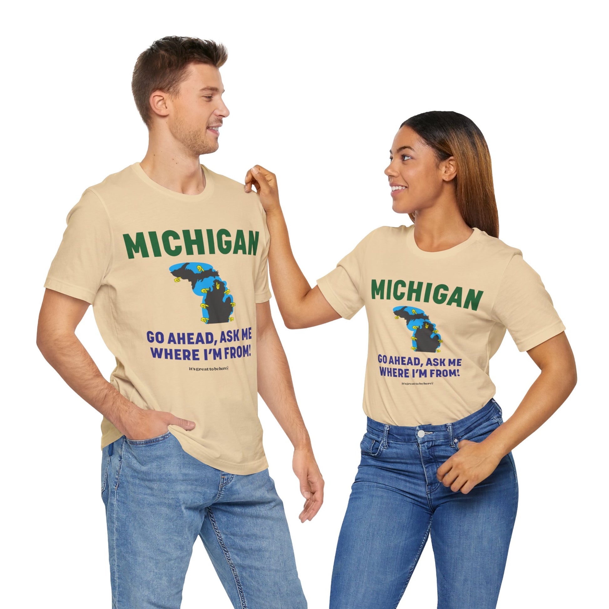 Michigan Unisex Tee Shirt (Champagne) || www.GreatToBeHere.com || Funny T-Shirt, Copyright 2024 Festa Parties Incorporated