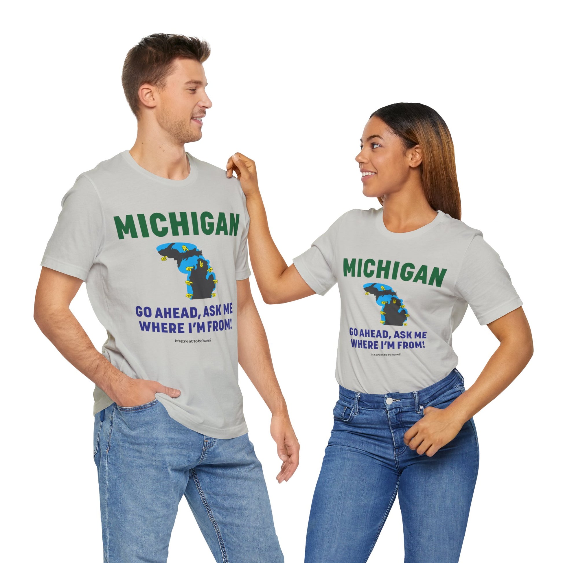 Michigan Unisex Tee Shirt (Gentle Rain) || www.GreatToBeHere.com || Funny T-Shirt, Copyright 2024 Festa Parties Incorporated